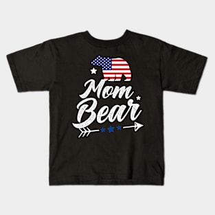 Mom Bear Patriotic Flag Matching 4th Of July Kids T-Shirt